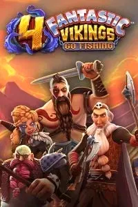 Group of Viking warriors with weapons in fishing-themed slot
