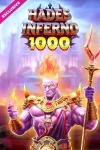 Flaming god Hades with trident in exclusive Hades Inferno slot