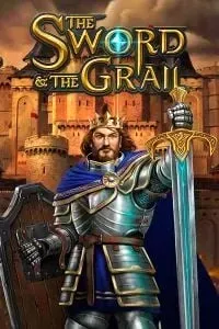 Knight holding sword in medieval castle from The Sword & The Grail slot